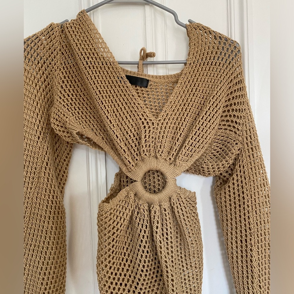 Women Long Sleeved Knitted Beach Cover Up Dress